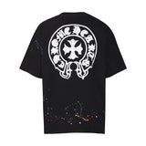 CHH Chrome Heart T Shirts Cross Leather Print Short Sleeve T-Shirt Loose