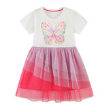 Girl Dress Girls' Summer Cartoon Printed Mesh Children Shirt round Neck Lace
