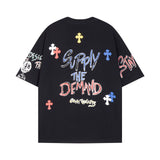 CHH Chrome Heart T Shirts Cross Print Sanskrit Hand Painted Graffiti Short Sleeve T-Shirt