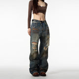 Unisex Jeans Retro Ripped Jeans Straight Loose Casual