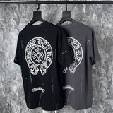CHH Chrome Heart T Shirts Cross Leather Print Short Sleeve T-Shirt Loose