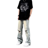 Unisex Jeans American Retro Ripped Jeans Straight Wide Leg Pants