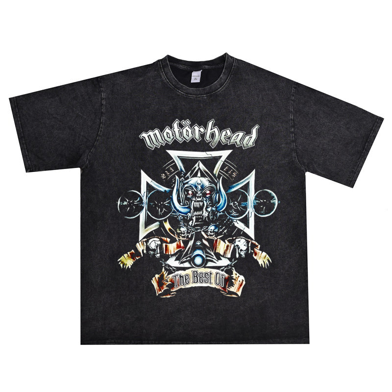 Rock Star T Shirt Motorhead Rock Band Washed Distressed T-shirt Loose