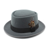 Walter White Hats British Autumn Winter Retro Versatile Fedora Hat Flat Top Woolen Feather French Top Hat