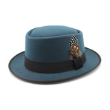 Walter White Hats British Autumn Winter Retro Versatile Fedora Hat Flat Top Woolen Feather French Top Hat