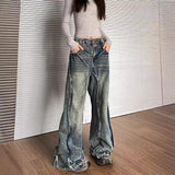 Unisex Jeans Lightning Pattern Old Jeans Loose Wide Leg Straight