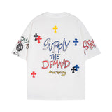 CHH Chrome Heart T Shirts Cross Print Sanskrit Hand Painted Graffiti Short Sleeve T-Shirt
