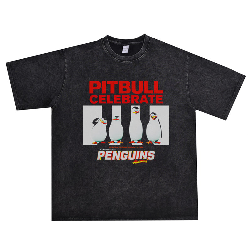 Rock Star T Shirt Rapper Bulldog Pitbull Pip Paul T-shirt Short Sleeve Men and Women Loose