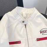 Unisex Baseball Jersey Vintage PU Leather Bike Slim Jacket