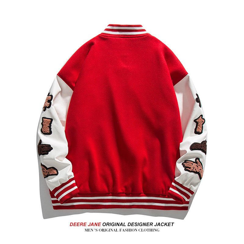 Men Baseball Jacket Spring Stitching Towel Embroidery Stick Men's Baggy Casual Jacket Coat