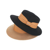 Walter White Fedora Wool Bow Flat Top Woolen Hat Vintage Denim Fedora Hat
