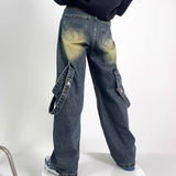 Unisex Jeans Vintage Washed Jeans Wide Leg Straight Pants