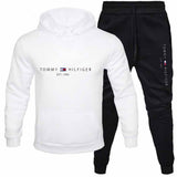 Tommy T Hoodie Fall Winter Men Fleece-Lined Hoodie Suit Printing Solid Color Hoodie Sports