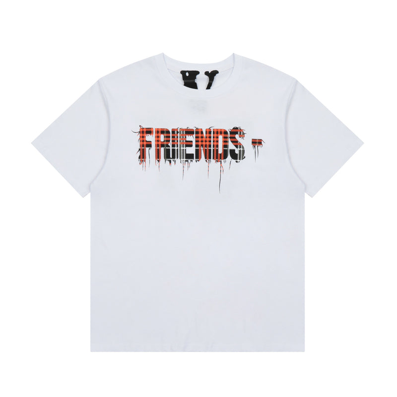 Vlone T Shirt Spring and Summer Plaid Big V Letter