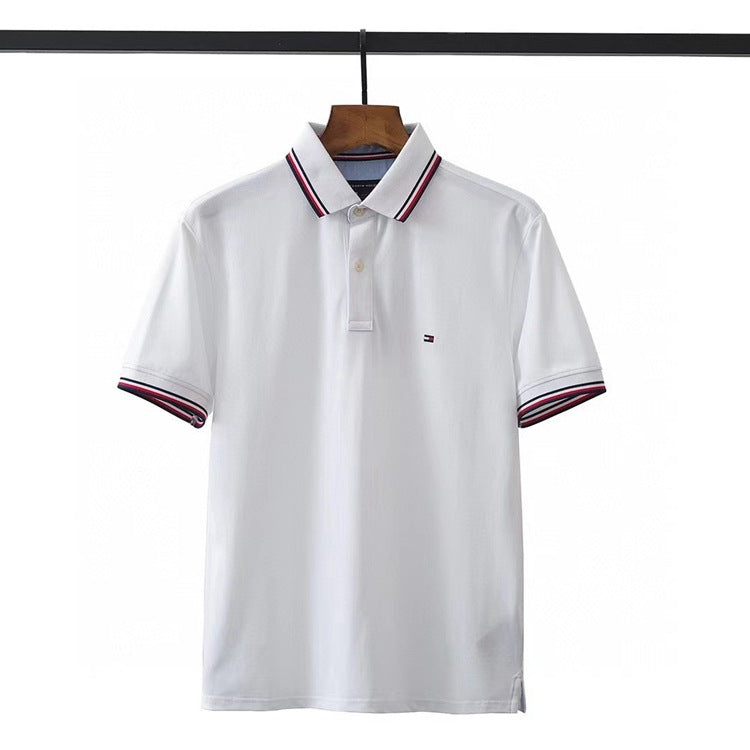 Tommy T Shirts Tommy Cotton Collar Men's Slim-Fit Short-Sleeved Color Collar Polo Shirt