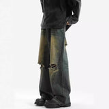 Unisex Jeans Ripped Jeans Old Washed Loose Straight Pants