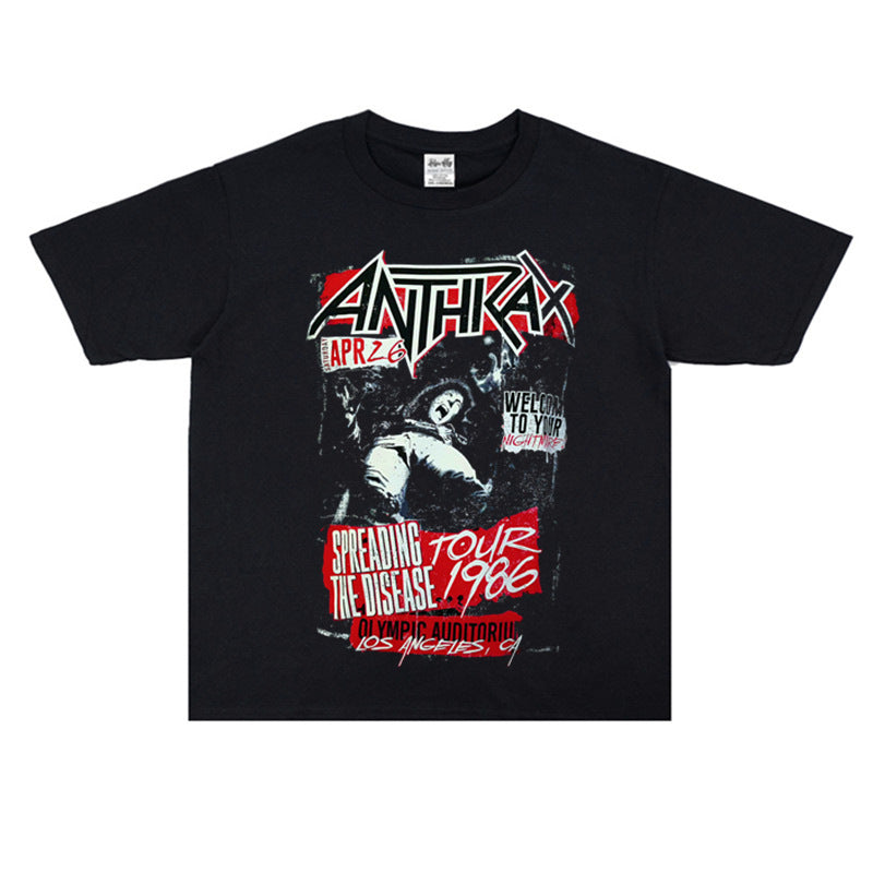 Rock Star T Shirt Anthrax Band Printed T-shirt Short Sleeve round Neck Loose Version for Men and Women
