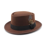 Walter White Hats British Autumn Winter Retro Versatile Fedora Hat Flat Top Woolen Feather French Top Hat
