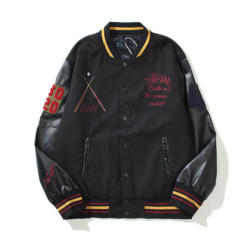 Unisex Baseball Jersey Jacket Hip Hop Embroidered PU Jacket