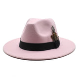 Walter White Hats Fashion Couple Feather Woolen Top Hat Flat Brim Big Brim Jazz Hat