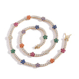 Zircon necklace colorful small flower-shaped zircon single row chain