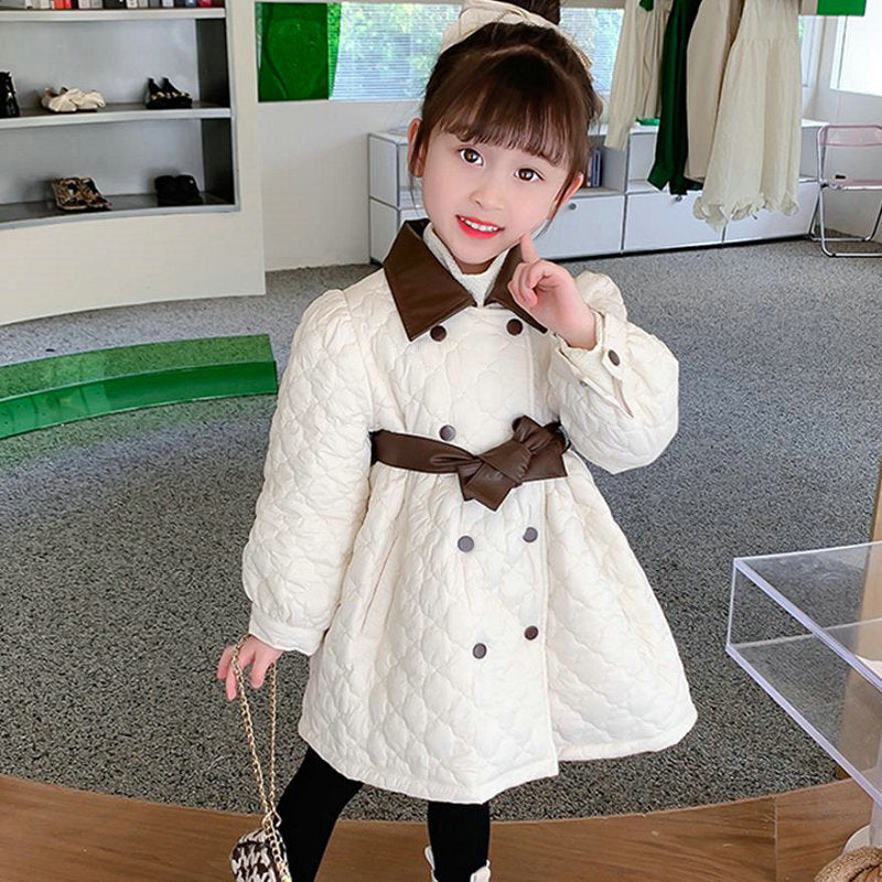 Girl Jacket Girls Padded Cotton Clothes Pu Leather Stitching Quilted