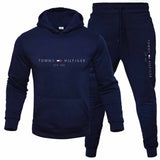Tommy T Hoodie Fall Winter Men Fleece-Lined Hoodie Suit Printing Solid Color Hoodie Sports