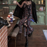 Vintage Empire Waist Dress Solid Color Lace Sexy Low-Cut Dress