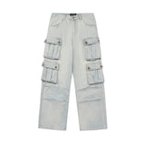 Unisex Jeans Washed Tooling Jeans Loose Street Wide Legs