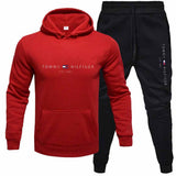 Tommy T Hoodie Fall Winter Men Fleece-Lined Hoodie Suit Printing Solid Color Hoodie Sports