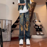 Unisex Jeans American Vintage Ripped Washed Jeans High Street