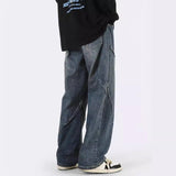 Unisex Jeans Retro Blue Wide Leg Jeans Men's Loose Straight Pants
