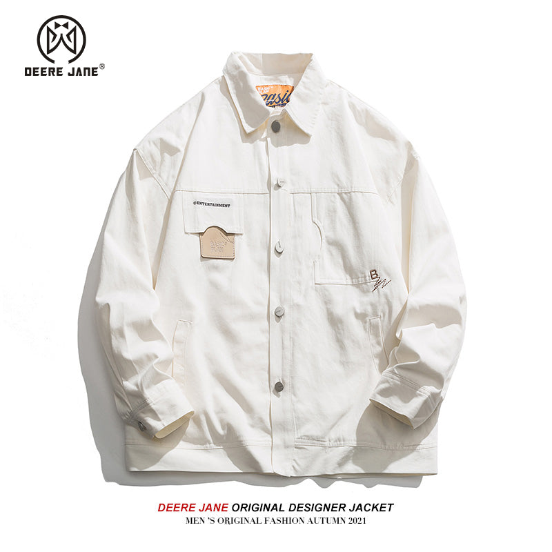 Men Long-Sleeve Shirt Men Fashion Brands All-Match White Casual Jacket