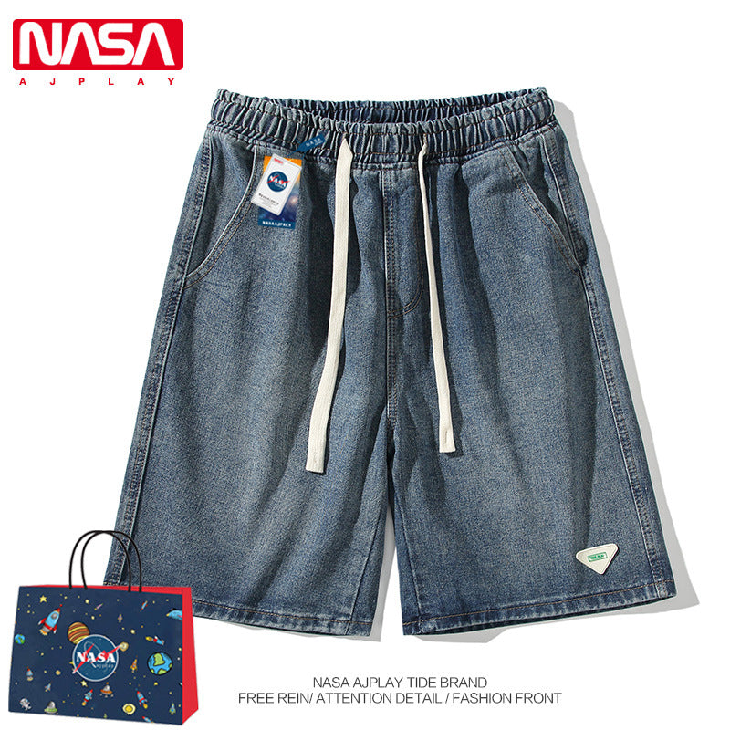 Nasa Shorts Denim Shorts for Men Summer Trendy Student Loose