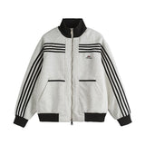 Unisex Baseball Jersey Striped Jacket Autumn Vintage Cardigan Jacket Stand-Up Sweater