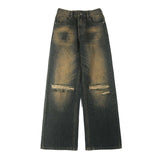 Unisex Jeans Ripped Jeans Straight Loose Wash Old