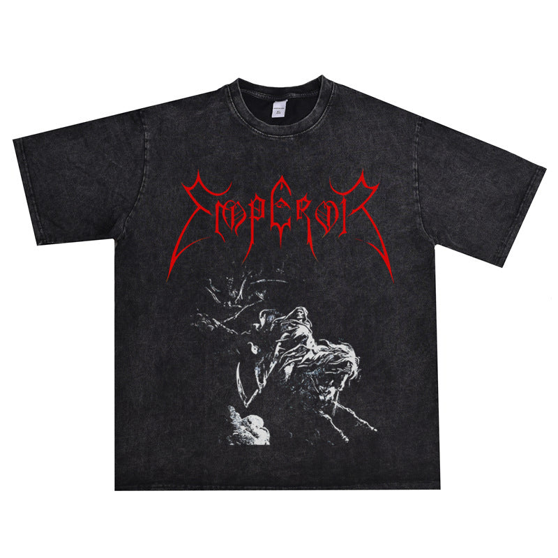 Rock Star T Shirt Emperor Band Personalized Printed T-shirt Short Sleeve Loose T-shirt Washed Distressed