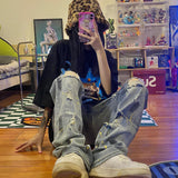 Unisex Jeans Vintage Old Ripped Jeans High Street