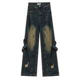Unisex Jeans Vintage Washed Jeans Wide Leg Straight Pants