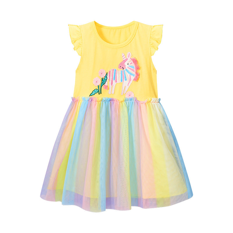 Girl Dress Summer Knitted Cotton Cartoon Embroidery