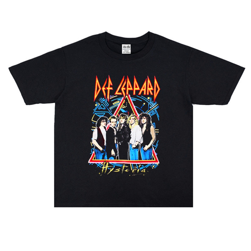 Rock Star T Shirt Def Leppard Band Printed T-shirt Loose Short Sleeve