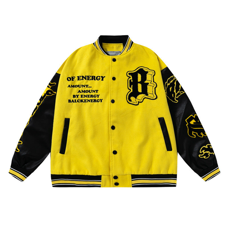 Unisex Baseball Jersey Vintage Flame Embroidered Baseball Jacket
