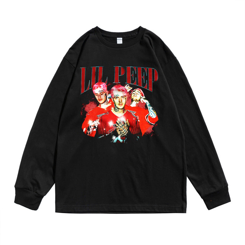 Rock Star T Shirt Rapper Lier Pip Character Street Printing T-shirt Long Sleeve Loose Male
