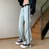 Unisex Jeans Zipper Design Wide Leg Loose Straight Pants