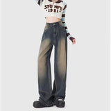 Unisex Jeans Straight Jeans Spring and Autumn Vintage Loose Pleated Wide Leg Pants