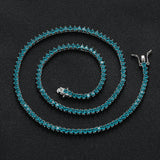 Zircon necklace three prongs haze blue tennis necklace