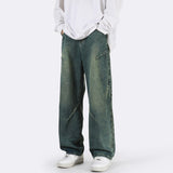 Unisex Jeans Retro Blue Wide Leg Jeans Men's Loose Straight Pants