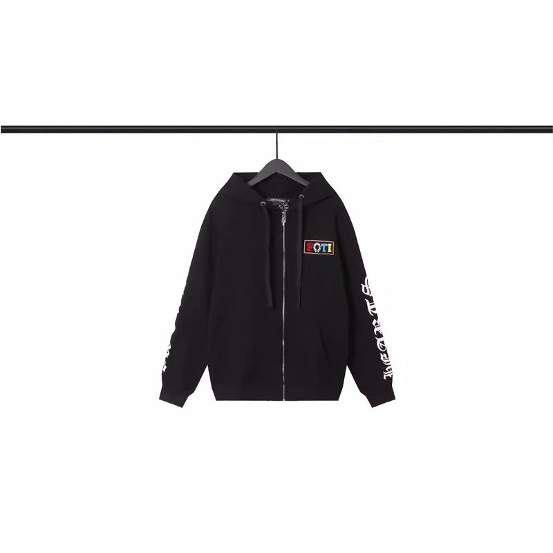 CHH Chrome Heart Hoodie Crowe Cartoon Graffiti Zip Hoodie Jacket Hooded Sweater