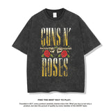 Rock Band T Shirt Washed Short Sleeve T-shirt round Neck
