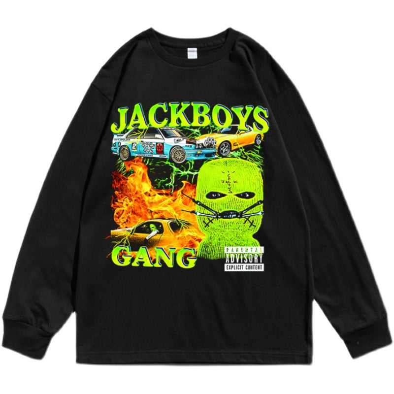 Rock Star T Shirt Printed round Neck T-shirt Long Sleeve Loose Cotton
